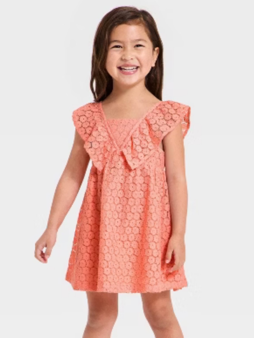 NWT Cat & Jack Easter Knitted Eyelet Coral Girls' Dress 5T